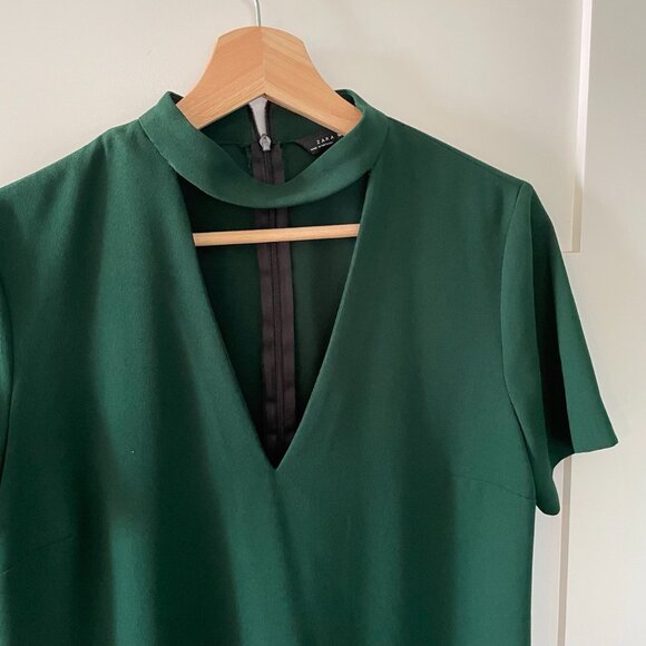 Zara Dark Green Shift V-Neck Mini Dress Size Small - Picture 3 of 7